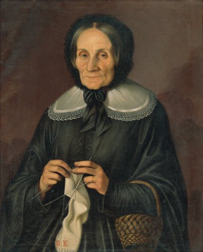 Portrait of Mrs. Kubíniová Knitting by Peter Michal Bohúň